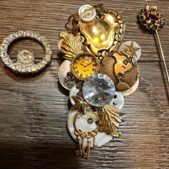 Vintage Brooches Lot * Pins‎ *Tie Scarf Clips* Mixed Styles Rhinestones* 12k pin - Picture 8 of 8